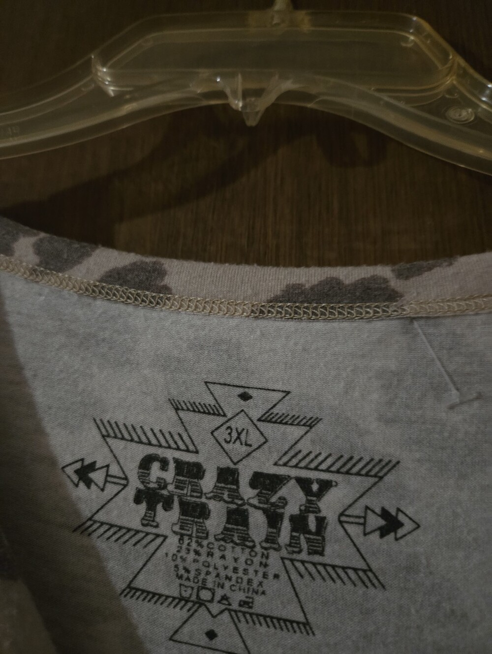Crazy Train Gray and Cream Short Sleeve Cow Print Patterned Tee - Picture 2 of 2